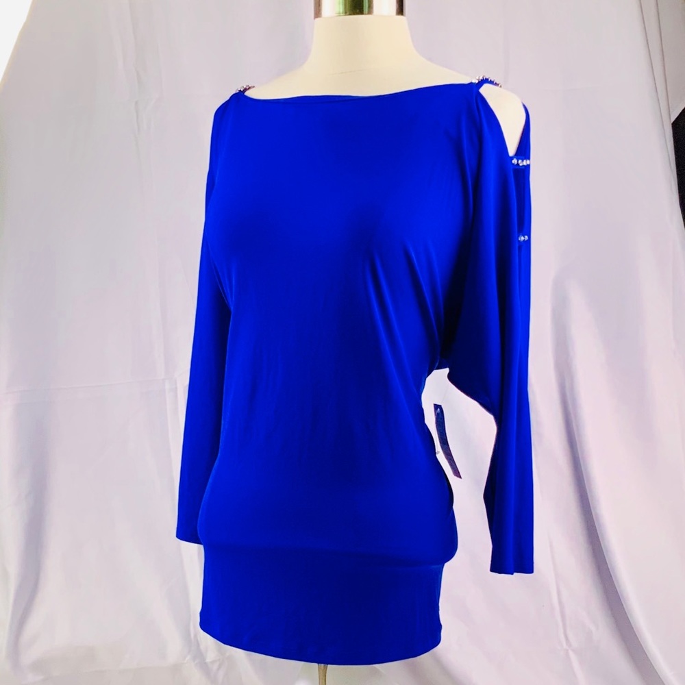 Iced Cold-Shoulder Top - BLUE